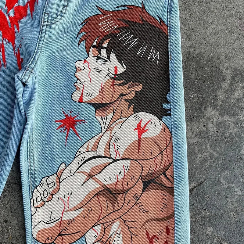 harajuku y2k baggy jeans the winged dragon of ra print wide leg denim pants popular anime jeans streetwear trouser men clothing unique jeans style 5736