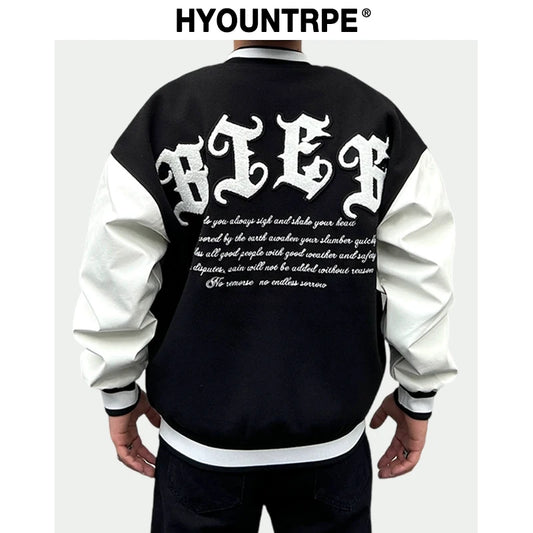 Mens Embroidery Baseball Jackets and Coats Casual Single Button Patchwork Hip Hop Streetwear Warm Bomber Jacket Outerwear bla - variant style 3531bc for streetwear fashion