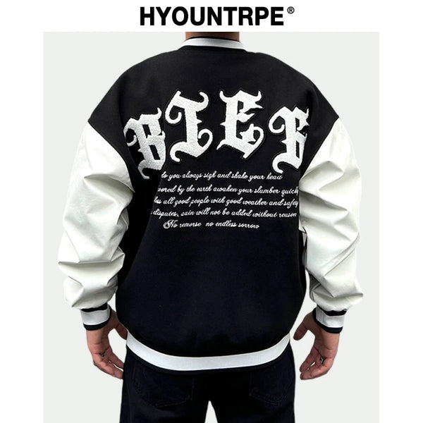 Mens Embroidery Baseball Jackets and Coats Casual Single Button Patchwork Hip Hop Streetwear Warm Bomber Jacket Outerwear bla - variant style 3531bc for streetwear fashion