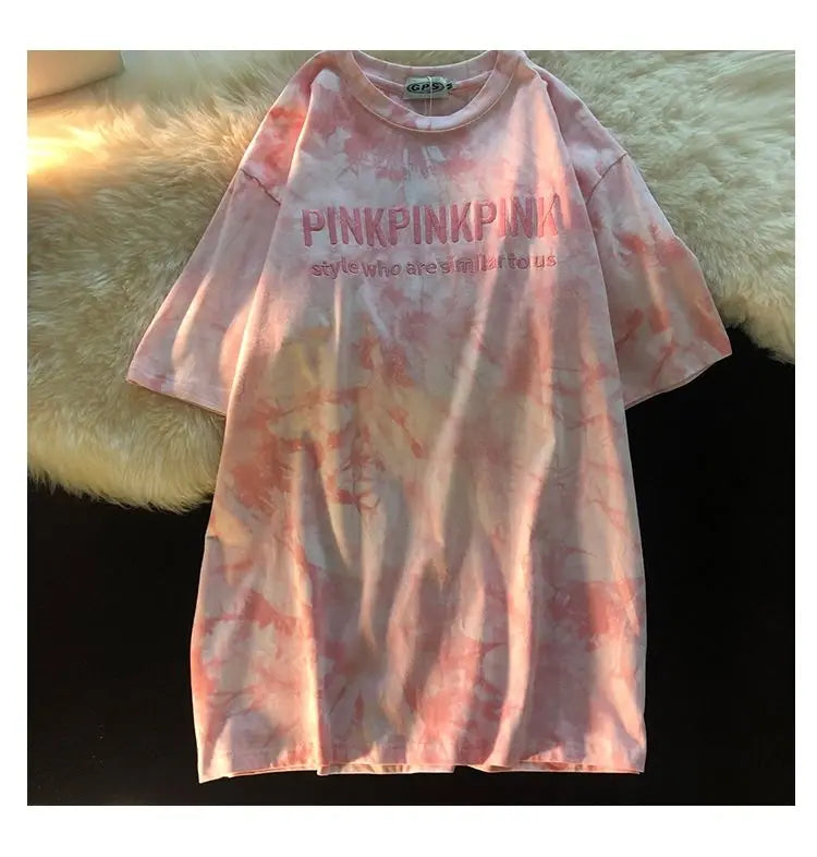 Anime Tribal flame – Tie Dye Gradient Embroidered Short Sleeved T Shirt For Men P