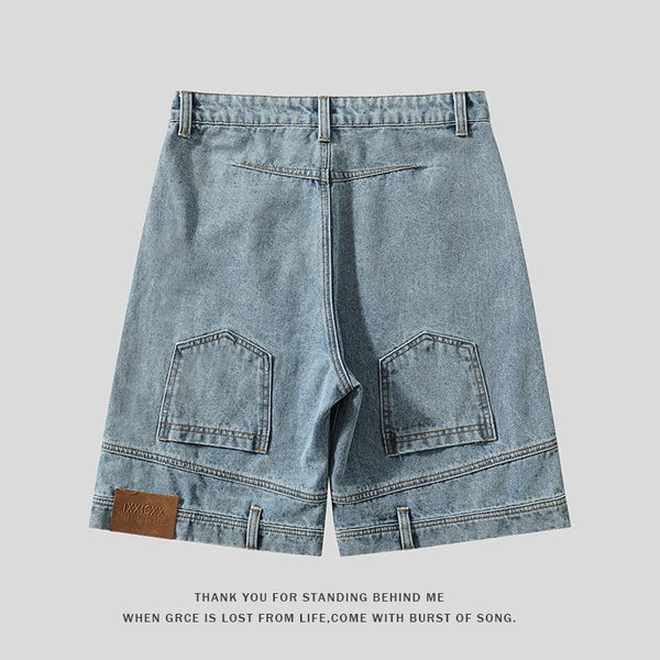 High Street Denim Short Retro Blue Jeans Summer New Men's Baggy Shorts Y2k Oversize Clothes Unisex Jeans