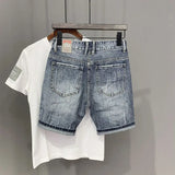 22 year denim shorts mens summer korean style printed korean style casual pants vintage washed jeans