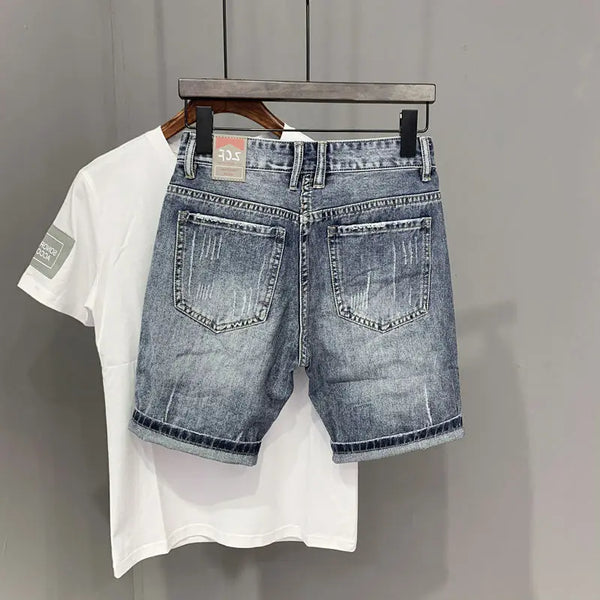 22 year denim shorts mens summer korean style printed korean style casual pants vintage washed jeans