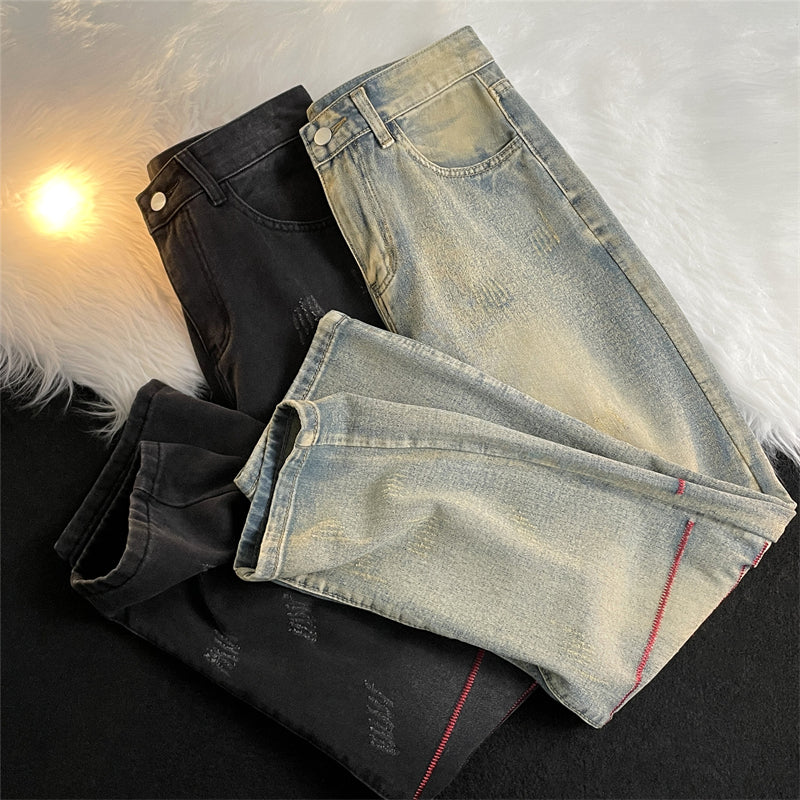 jeans mens spring and autumn retro casual straight leg pants design wide leg long pants cargo pants men unique cargo style 4125