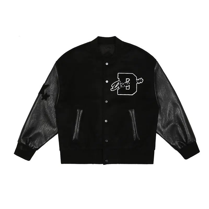 bold graphic coat, high-street look, for men, fall streetwear outfit, oversized style, layered fashion, modern aesthetic, graphic detail