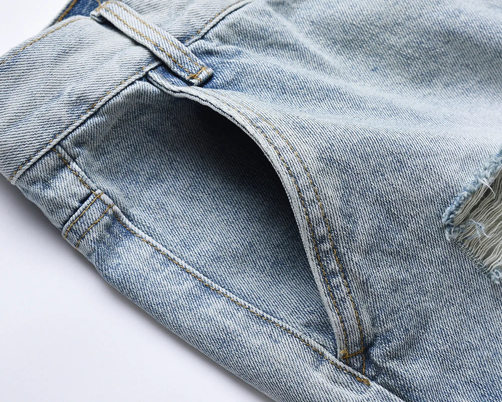 streetwear ripped damaged washed blue baggy denim pants for men straight distressed casual jeans oversized cargo trousers unique cargo style 5306