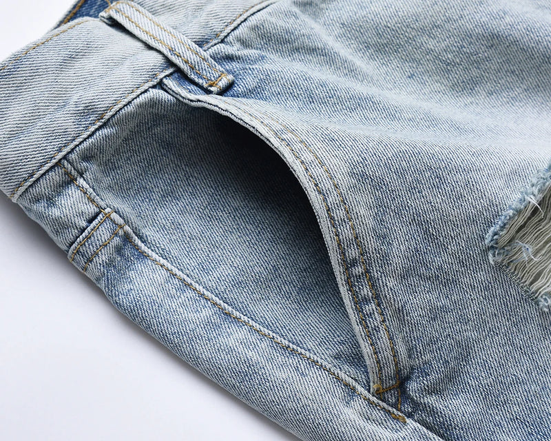 streetwear ripped damaged washed blue baggy denim pants for men straight distressed casual jeans oversized cargo trousers unique cargo style 5306