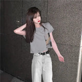 Skatercore Vintage print – New Summer New Pure Cotton Discreet Navel Baring Short Sleev