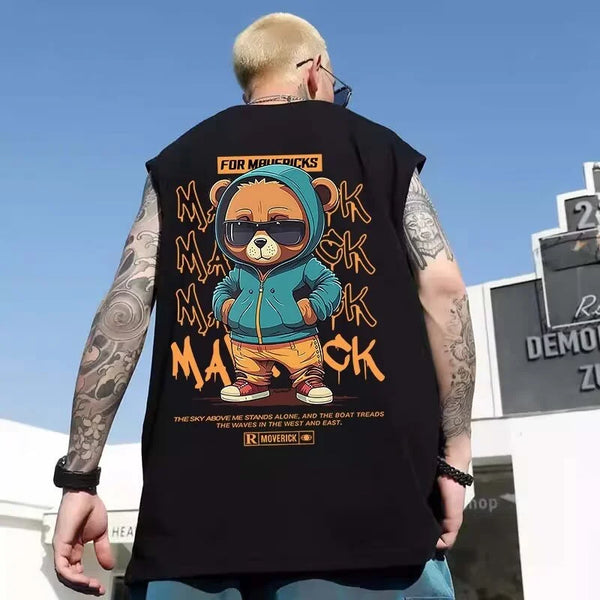 Anime Graphic tee – 2024 Hip Hop Bear Printed Tank Top Men Summer Retro Basketball