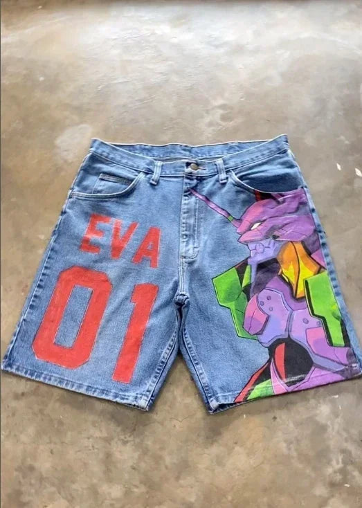 popular casual rem print sweatpants fashion y2k baggy jeans wide leg denim shorts pants harajuku streetwear trouser men clothing unique joggers style 4924