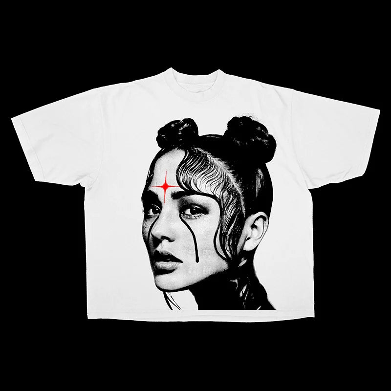 urban glitchcore t-shirt with anime block smears and tags