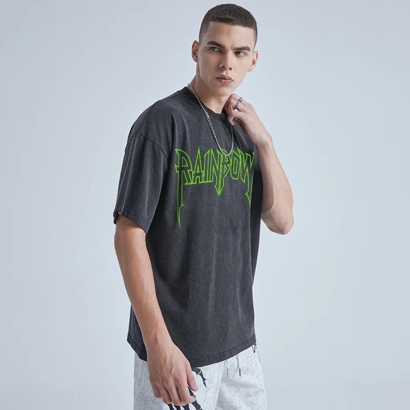 Skatercore Top – Rainbowtouches Washed Mens T Shirt Vintage Oversized – Urban Streetwear for Men & Women