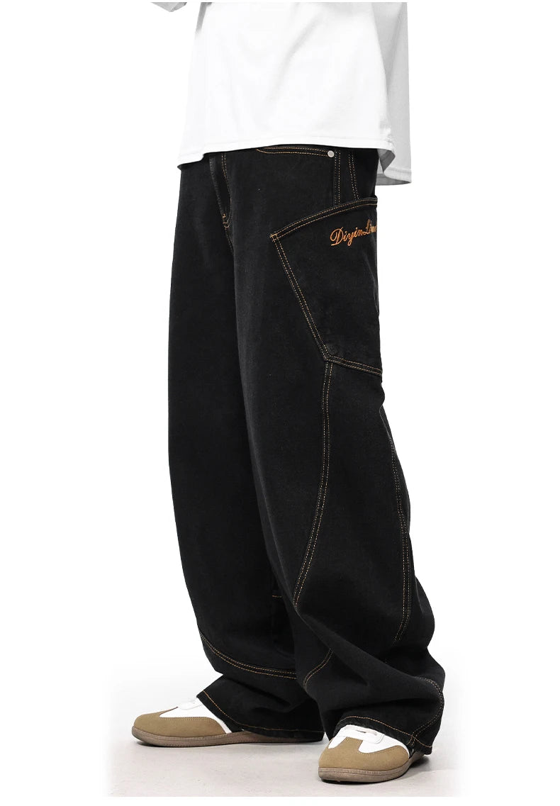 men women streetwear fashion vintage loose casual wide leg denim cargo baggy jeans pants cityboy harem trousers unique cargo style 1405