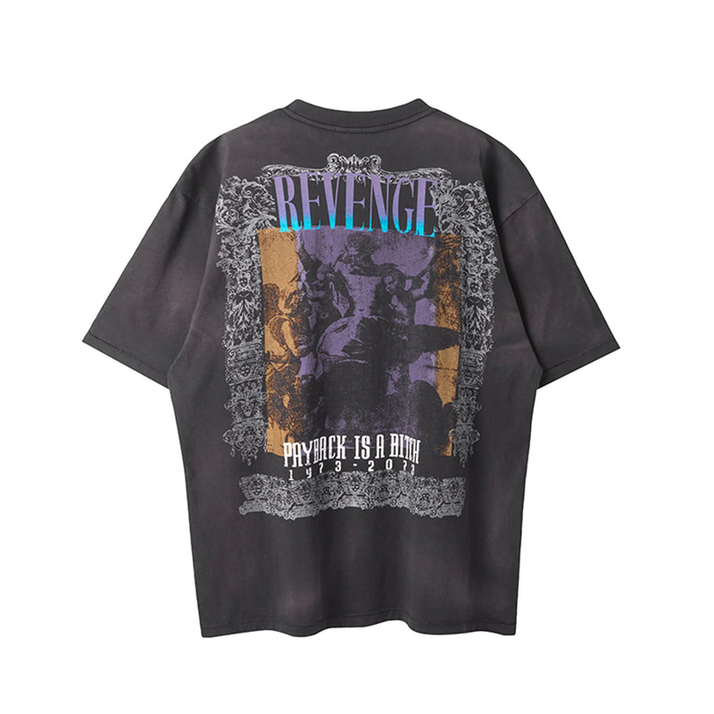 vaporwave oversized shirt featuring 24ss summer retro vintage portrait quality printing high street distressed t shirt tops
