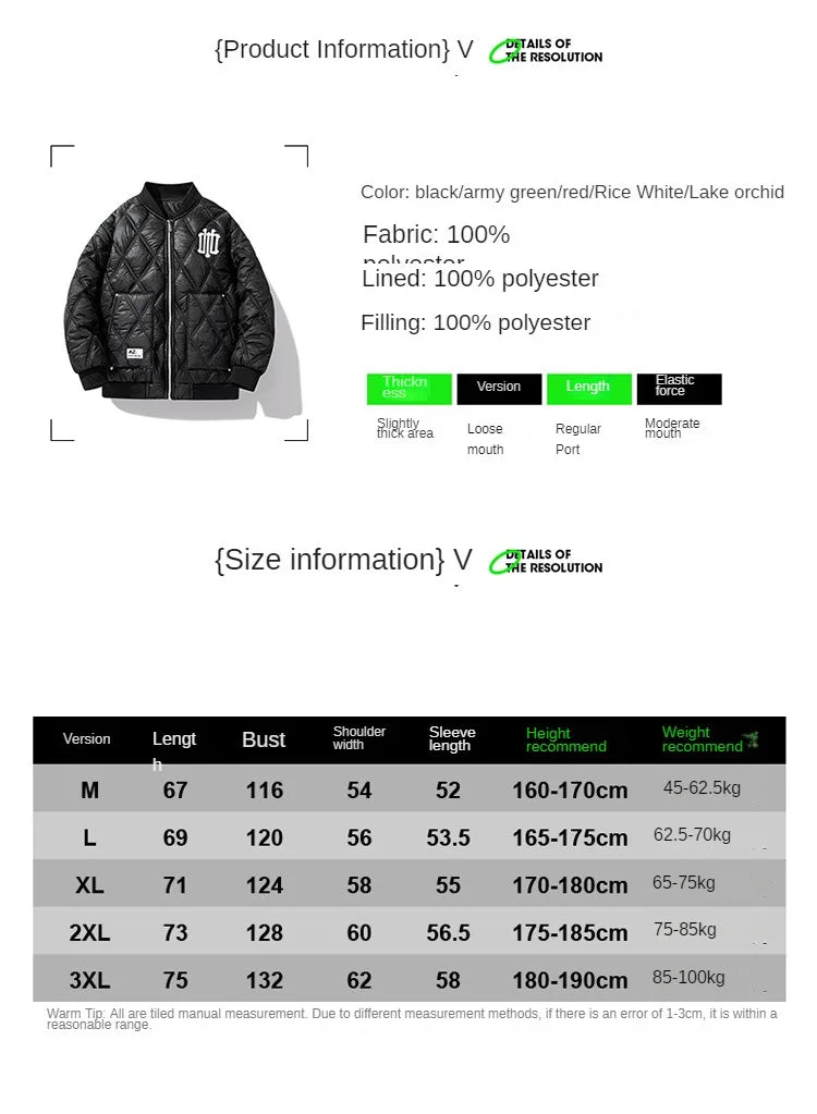 Winter men's cotton jacket stand-up collar baseball jacket men's cotton jacket