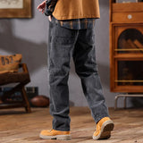 men retro fashion streetwear loose casual plus size straight denim cargo jeans pants man black gray jeans trousers baggy cargo bottoms