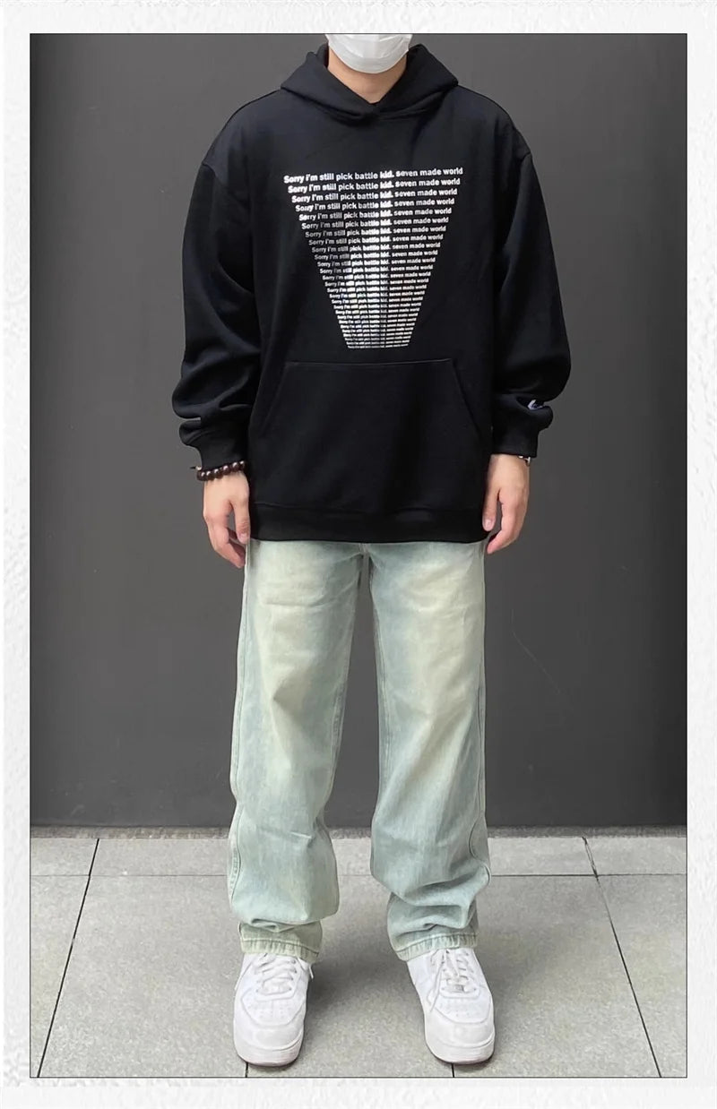 Retro Korean Street Pullover – Autumn Mens Y2K Letter Printed Goth Hoodies New American Streetwear Hooded Sweatshirts Hip Hop Fashion Pullover Retro Hoody | Zip Knit Drop #147