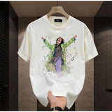 Y2k Crying angel – Summer Mens Cotton T Shirt American Oversized Loose White Pr