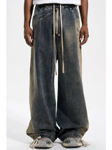 mens high street loose denim jeans casual straight retro washed jeans hip hop streetwear casual wide legs joggers baggy jeans urban active pants