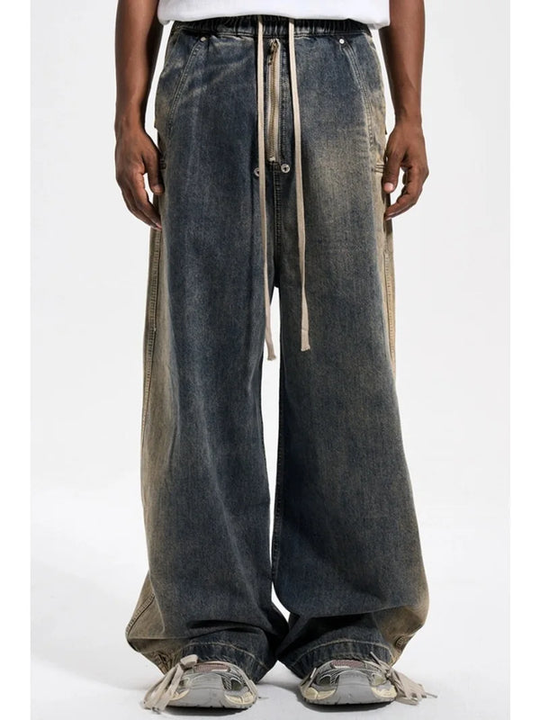 mens high street loose denim jeans casual straight retro washed jeans hip hop streetwear casual wide legs joggers baggy jeans urban active pants
