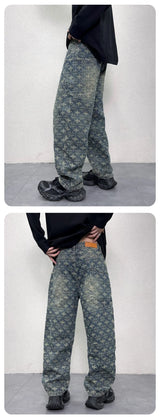 men jacquard loose casual hip hop vibe splice pocket denim baggy jeans pants man streetwear ripped jeans trousers boyfriend unique jeans style 3137