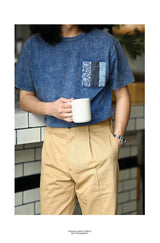 Anime Oversized shirt – Ancient Cloth Splicing Indigo Top Snowflake Heavy Industry W