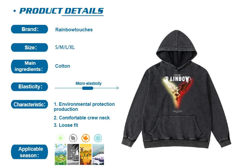 Rainbowtouches 2022 Hoodies Men High Street Fashion Old Washing Demon