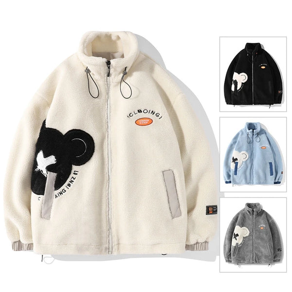 Rainbowtouches Men's Jackets High Street Fashion Cashmere Coat Autumn And Winter Loose Printing Plush For Warmth Unisex grey  - variant style f8c184 for streetwear fashion