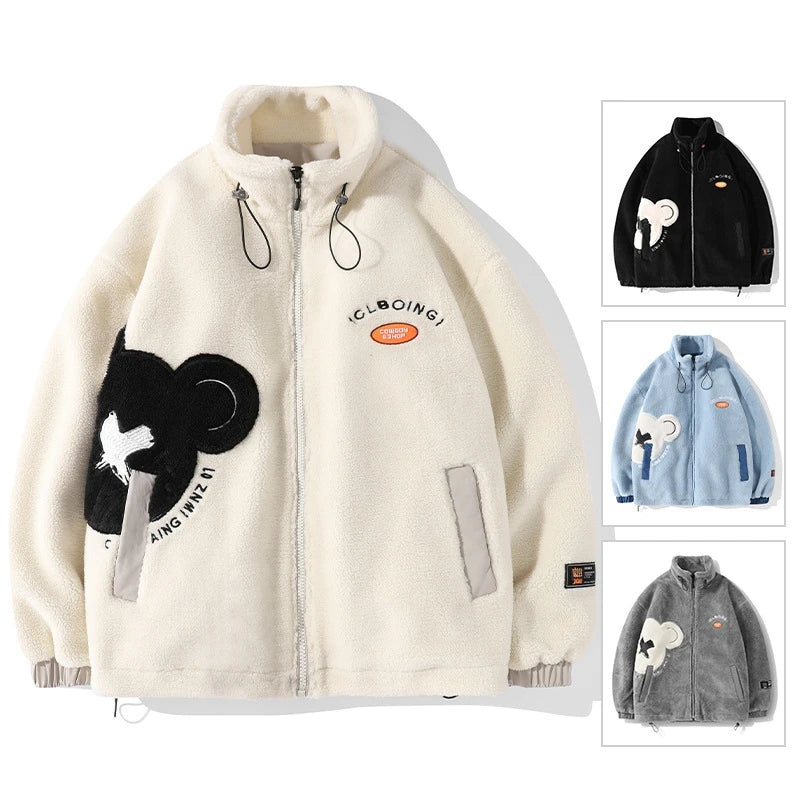 Rainbowtouches Men's Jackets High Street Fashion Cashmere Coat Autumn And Winter Loose Printing Plush For Warmth Unisex grey  - variant style f8c184 for streetwear fashion