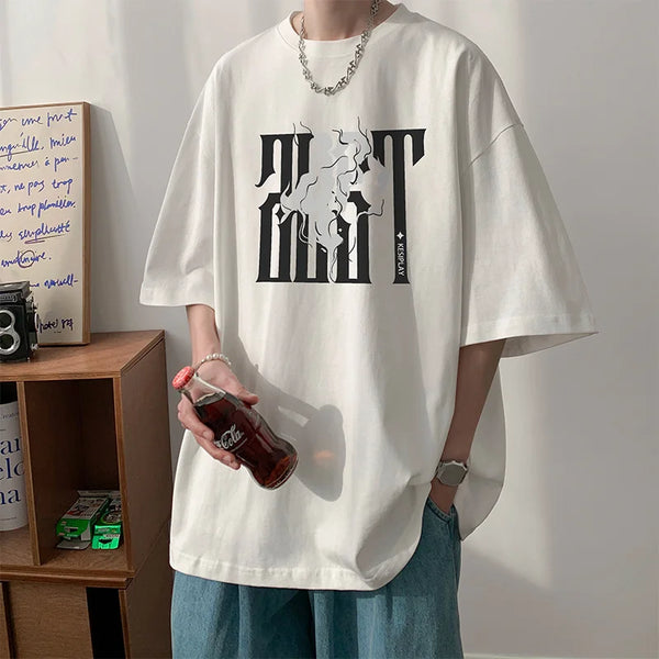 Y2k Crying character – 2024 New American Letter Print Short Sleeve Tee Shirt Mens