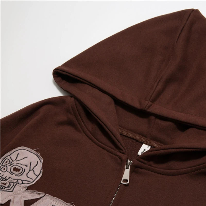 Glitchcore Fashion – Fashion Skull Embroidery Hoodies Pullover Hooded – Streetwear Fashion for Men & Women