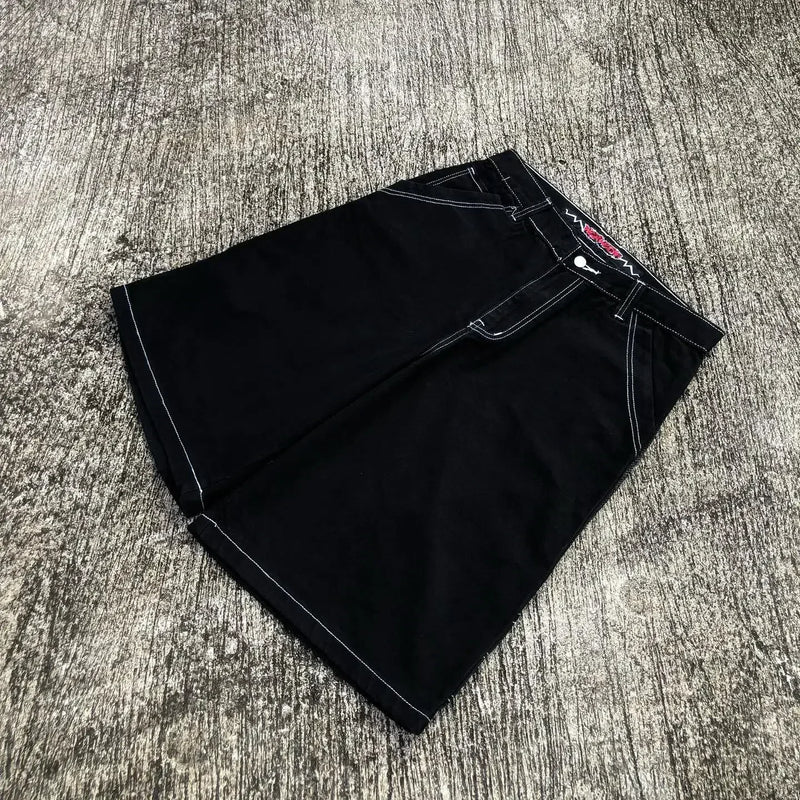 Harajuku Y2k Wexwear Embroidery Skateboarding Jeans Denim Men Letter Graphic Streetwear Shorts 2024 Baggy Gym Basketball Shorts