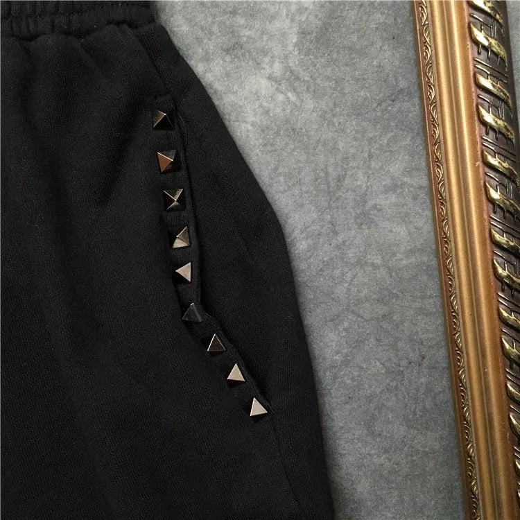 Luxury Side Metal Rivets Comfortable Classic Striped Skateboard Street Cotton Casual Shorts