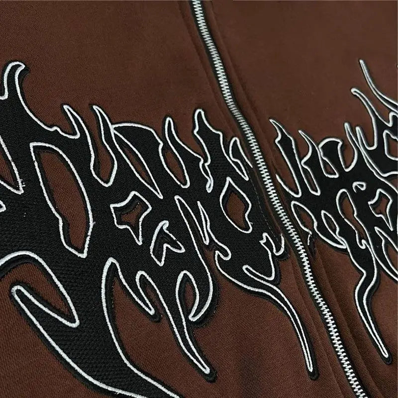 Fashion Ins European American Street Personality Embroidered Zipper Cardigan Men and Women Y2K Street Hoodie Sweatshirt Jacket