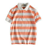 Trapwear Graphic tee – Summer Striped Polo T Shirt Mens New Retro Trend Washed Elas