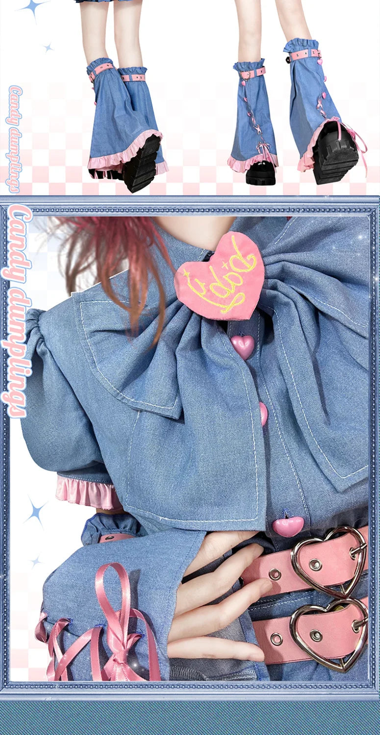 Y2K Set Sweetheart Spicy Girl dress skirt sets Women's 2023 Summer Bubble Sleeve Bowtie Campus Style 2 piece sets womens outfits