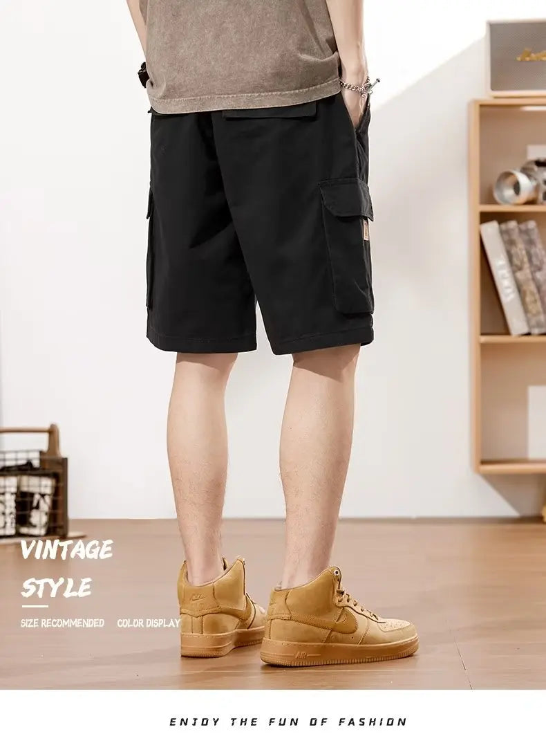 Men's Straight Tooling Shorts for Men Korean Fashion Belt Decoration Khaki Casual