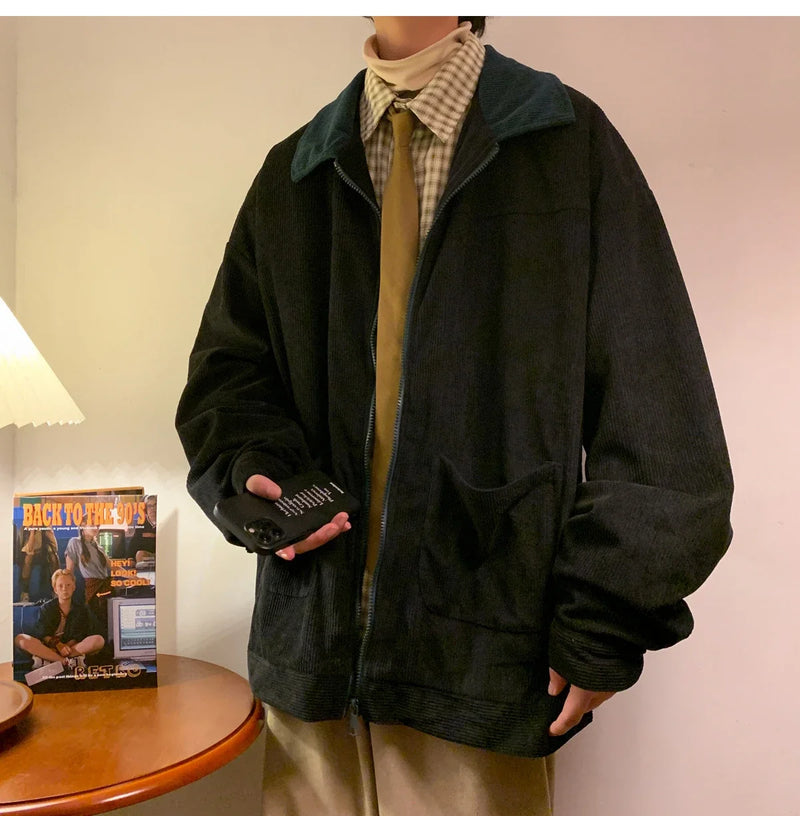 American Retro 2024 Mens Bomber Jacket Windbreaker Casual Handsome Zip