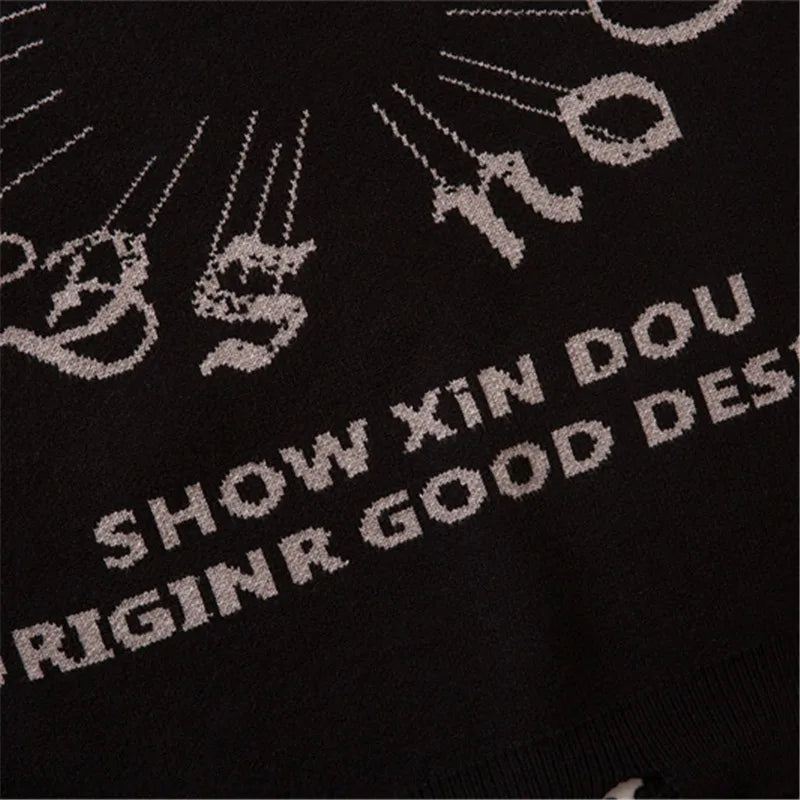half high collar goth women men sweaters oversized long sleeve knitted pullovers y2k men ripped sweater harajuku streetwear tops - soft fleece-lined outerwear, gothic aesthetic hoodie for winter, Y2K grunge street style