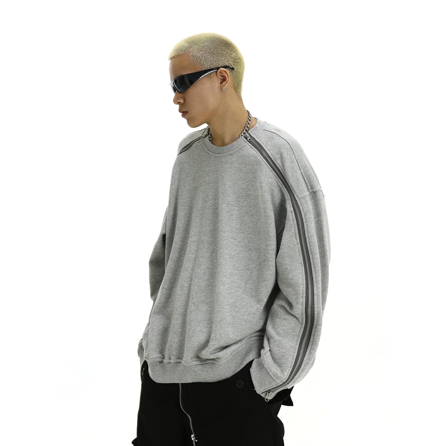 Hip Hop Sweatshirt O-neck Harajuku Skateboard Streetwear Zipper Up Pullover Unisex Casual Autumn Winter Loose Tops Men Clothing