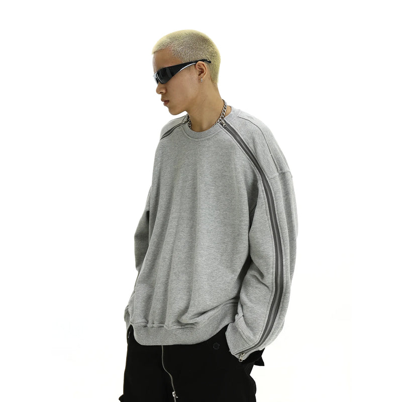 Hip Hop Sweatshirt O-neck Harajuku Skateboard Streetwear Zipper Up Pullover Unisex Casual Autumn Winter Loose Tops Men Clothing