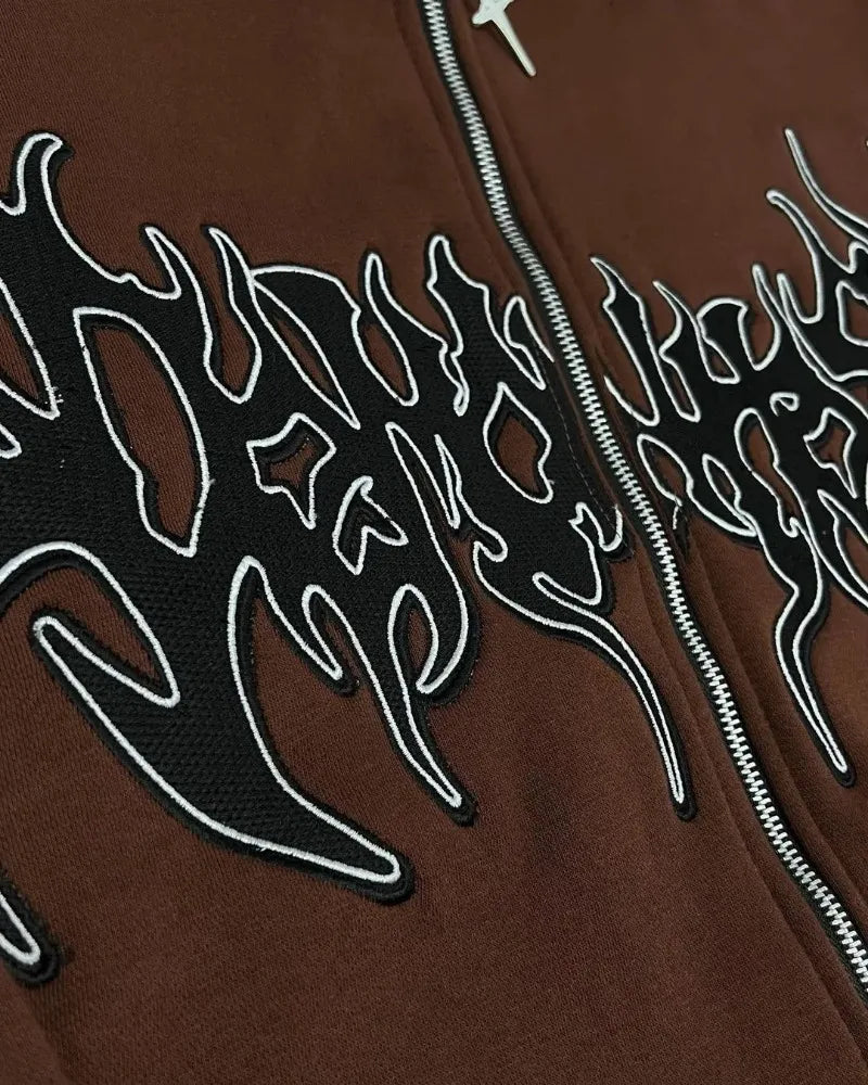 European And American New Dark Style Letter Printed Zipper Hoodie Men