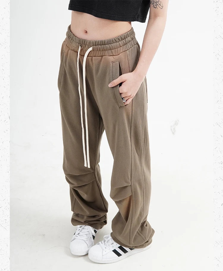 fashion washed distressed pants elastic waist drawstring men women hip hop casual sportwear pants unisex y2k streetwear joggers unique joggers style 568