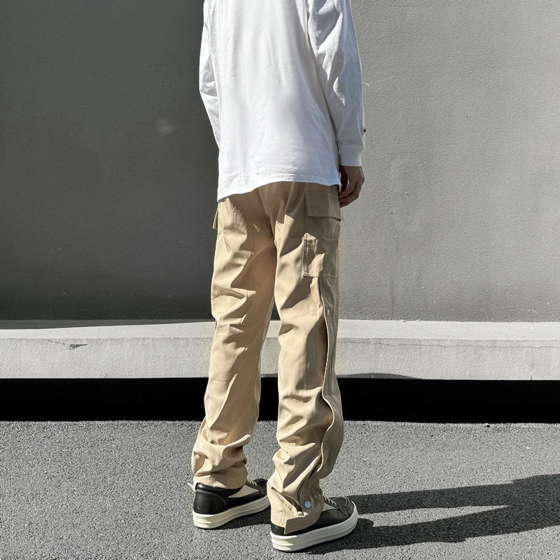 fashion casual hip hop joggers side button trousers elastic waist drawstring track sweatpants new cargo streetwear mens pants unique joggers style 4767