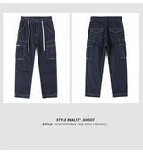 men autumn summer streetwear fashion plus size loose casual straight cargo jeans pant campus boy jeans trousers unique cargo style 2396