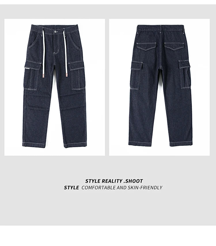 men autumn summer streetwear fashion plus size loose casual straight cargo jeans pant campus boy jeans trousers unique cargo style 2396