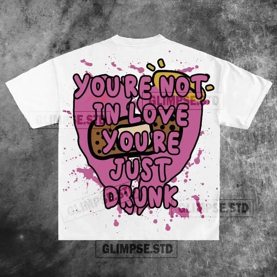 Glitchcore Design – American Letter Print Graphic T Shirts Vintage New – Edgy Streetwear for All Genders