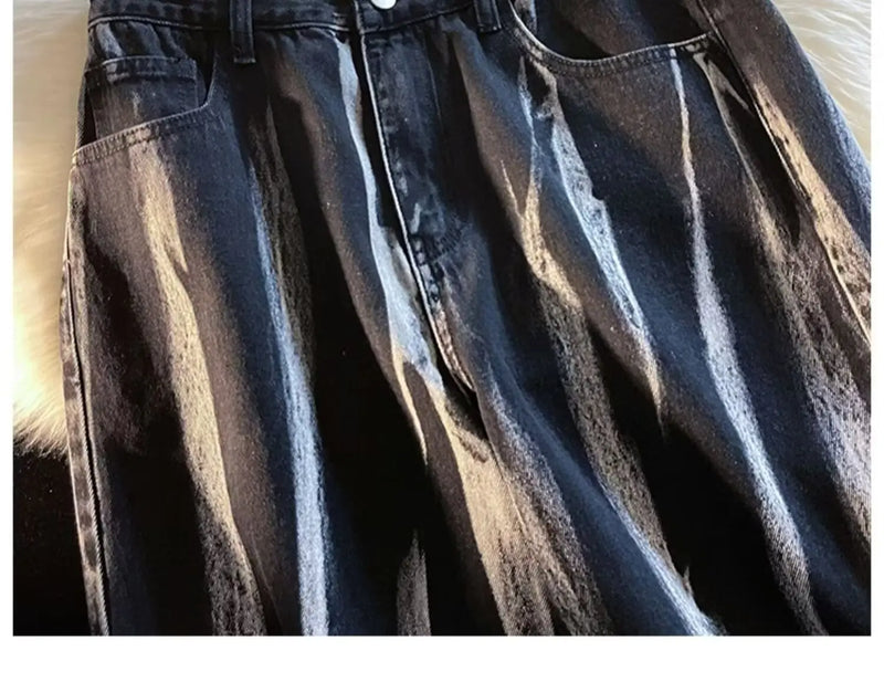 American Retro Tie-dye Denim Shorts Male Streetwear Short Jeans Luxury 2024 Summer Korean Fashion Hip-hop Cargo Straight Shorts