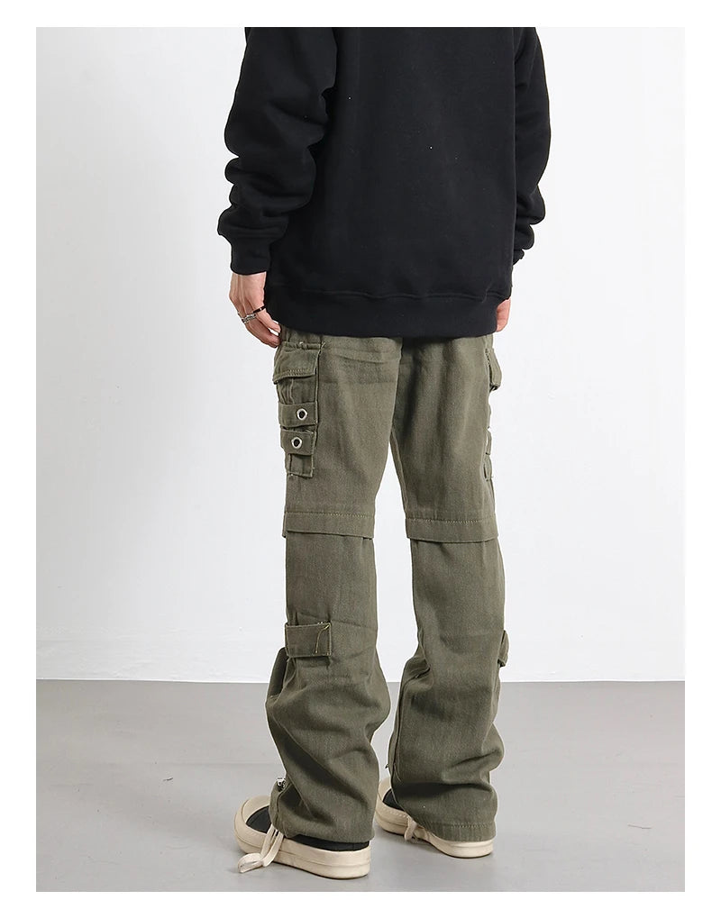 hip hip pants men bottom zipper cargo pants streetwear side pockets harajuku joggers unisex baggy loose straight cotton trousers unique joggers style 3229