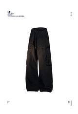 multi pocket mens wide leg straight cargo pants korean fashion track pants male casual loose mopping trousers four seasons unique cargo style 1024